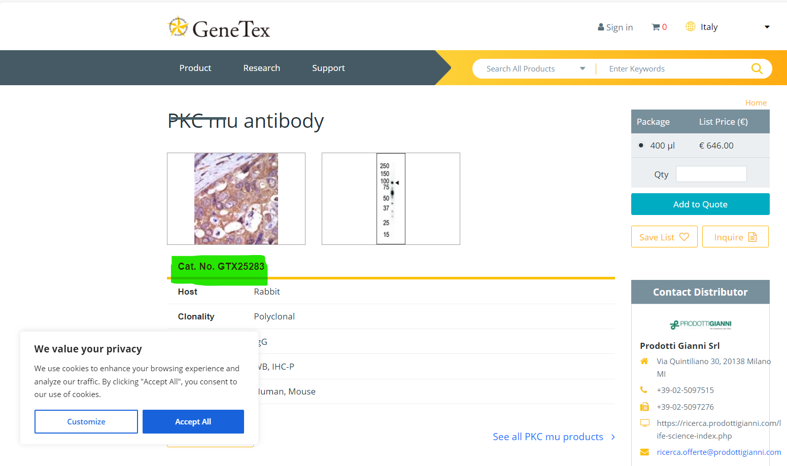 genetex website PKC mu product ab